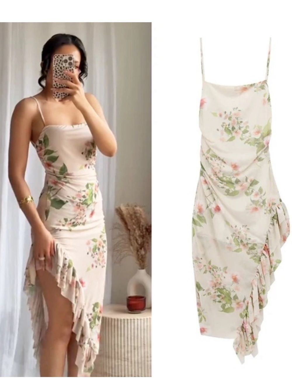 Zara NWT Floral Ruffle Backless Midi Dress Fairy Cottagecore S